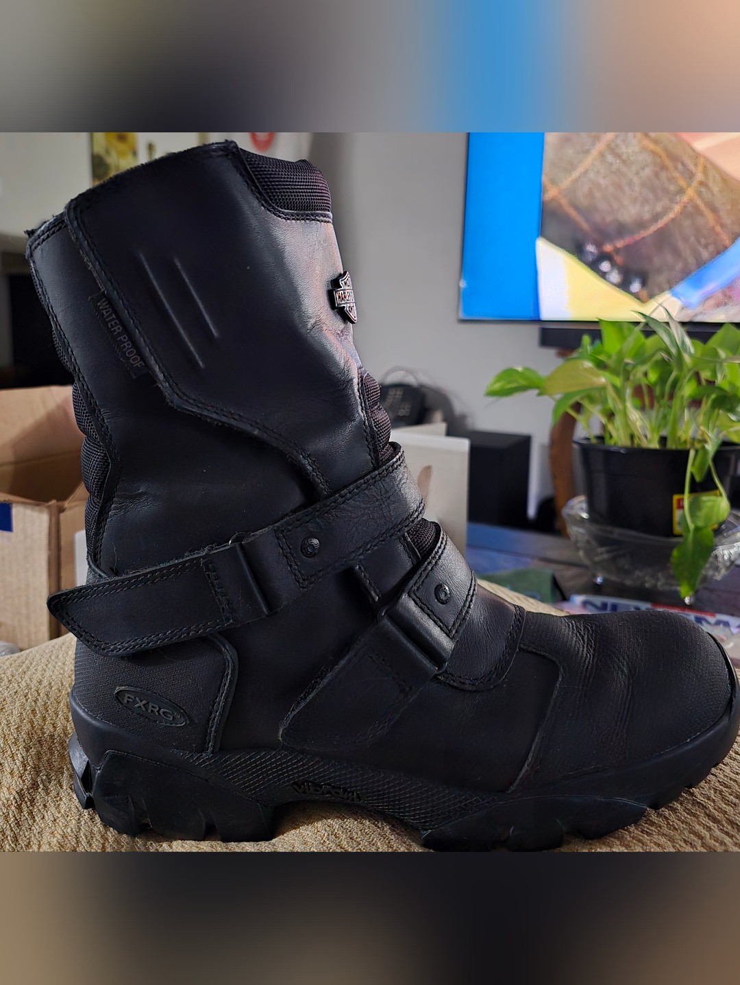 Harley-Davidson Men's Black Leather Motorcycle Boots With Straps Sz 9m